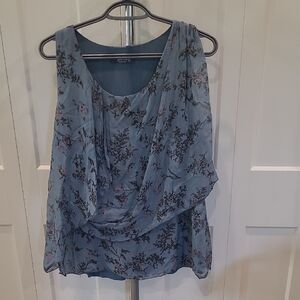 100% Silk Blue Floral Women's Blouse